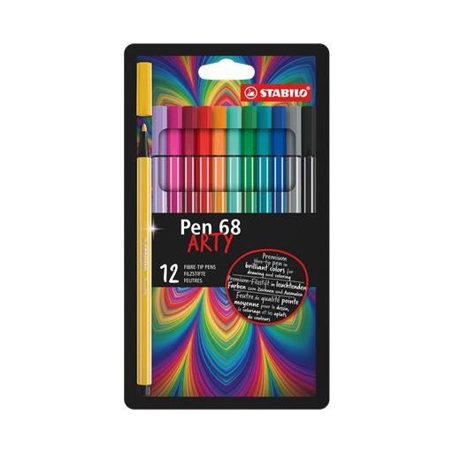 Filctoll készlet, 1 mm, STABILO "Pen 68 ARTY", 12 különböző szín