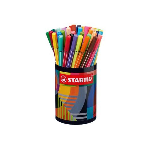 Filctoll készlet, hengeres fém doboz, 1 mm, STABILO "Pen 68 ARTY", 45 különböző szín