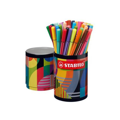 Filctoll készlet, hengeres fém doboz, 1 mm, STABILO "Pen 68 ARTY", 45 különböző szín