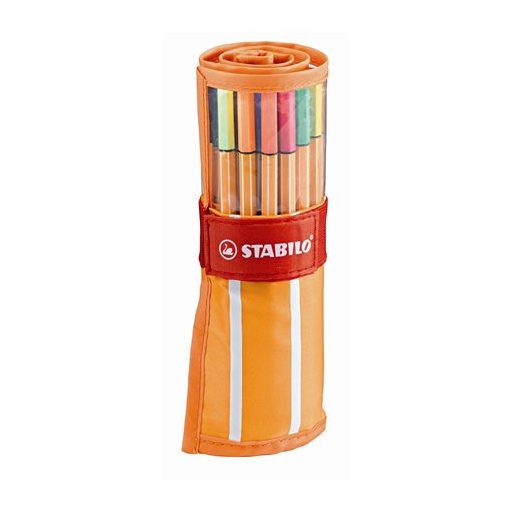 Tűfilc készlet, 0,4 mm, felcsavarható szett, neon színekkel, STABILO "Point 88", 30 különböző szín