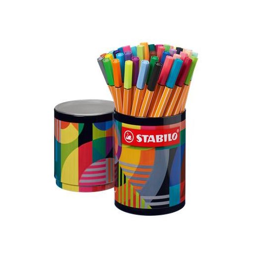 Tűfilc készlet, hengeres fém doboz, 0,4 mm, STABILO "point 88 ARTY", 45 különböző szín