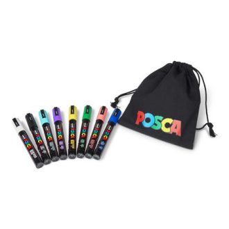   Dekormarker készlet, 1,8-2,5 mm, UNI "Posca Pouch PC-5M", 8 különböző szín, tartóval