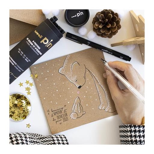 Rajzmarker készlet, UNI PIN "Tube", 9 különböző vonalvastagság, fekete