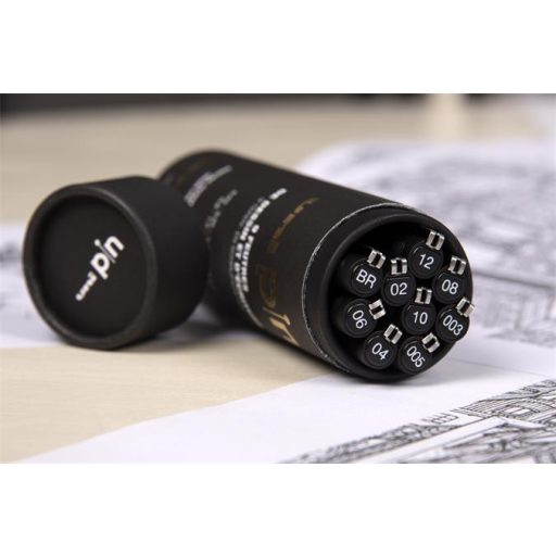 Rajzmarker készlet, UNI PIN "Tube", 9 különböző vonalvastagság, fekete