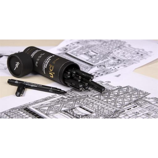 Rajzmarker készlet, UNI PIN "Tube", 9 különböző vonalvastagság, fekete