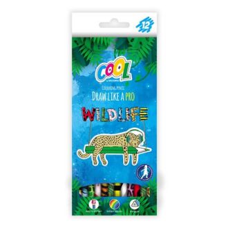   Színes ceruza készlet, háromszögletű, COOL BY VICTORIA "Wildlife", 12 különböző szín