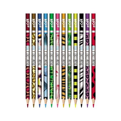 Színes ceruza készlet, háromszögletű, COOL BY VICTORIA "Wildlife", 12 különböző szín