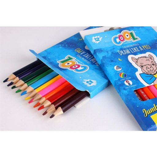 Színes ceruza készlet, háromszögletű, vastag, COOL BY VICTORIA, 12 különböző szín