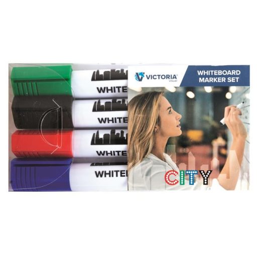 Táblamarker készlet, 1-3 mm, kúpos, VICTORIA VISUAL "City", 4 különböző szín