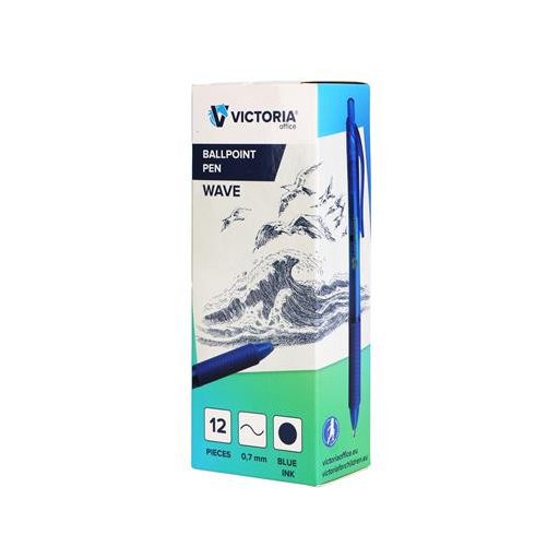 Golyóstoll, 0,7 mm, nyomógombos, VICTORIA OFFICE, „Wave”, kék
