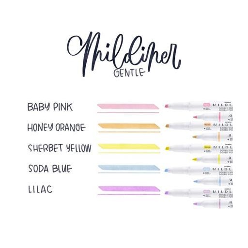 Szövegkiemelő készlet, 1,4/4 mm, kétvégű, ZEBRA "Mildliner Highlighter Gentle", 5 különböző szín
