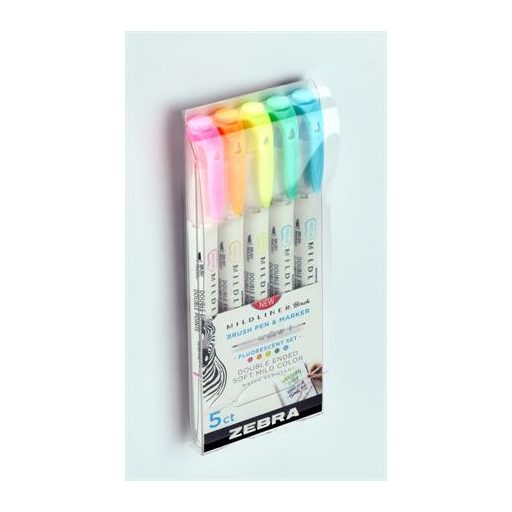 Ecsetirón készlet, kétvégű ZEBRA "Mildliner Fluorescent", 5 szín