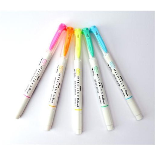 Ecsetirón készlet, kétvégű ZEBRA "Mildliner Fluorescent", 5 szín
