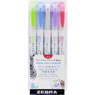   Ecsetirón készlet, kétvégű ZEBRA "Mildliner Cool & Refined", 5 szín