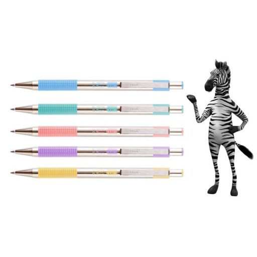 Golyóstoll, 0,24 mm, nyomógombos, rozsdamentes acél, pasztellkék tolltest, ZEBRA "F-301", kék