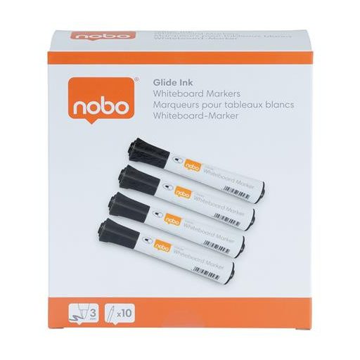 Táblamarker, kúpos hegyű, 2 mm, 10 db, NOBO "Glide", fekete