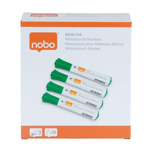 Táblamarker, kúpos hegyű, 2 mm, 10 db, NOBO "Glide", zöld