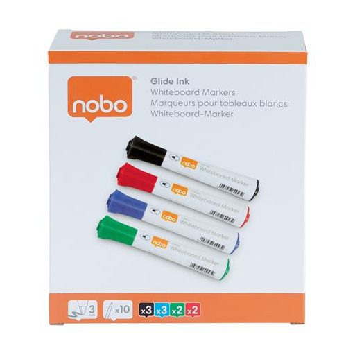 Táblamarker, kúpos hegyű, 2 mm, 10 db, NOBO "Glide", vegyes