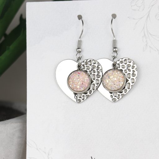 Nemesacél Druzy fülbevaló-Szív