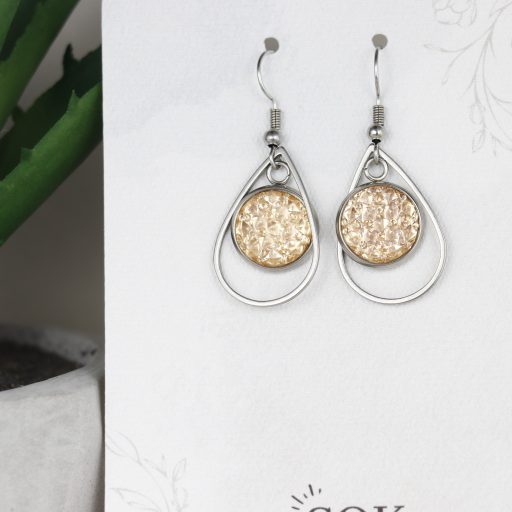 Nemesacél Druzy fülbevaló-Bézs