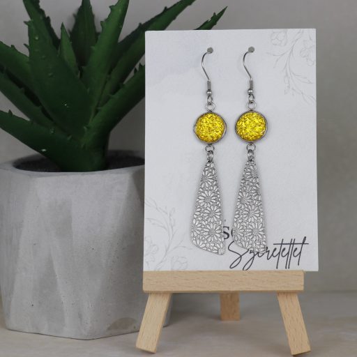 Nemesacél Druzy fülbevaló-Sárga