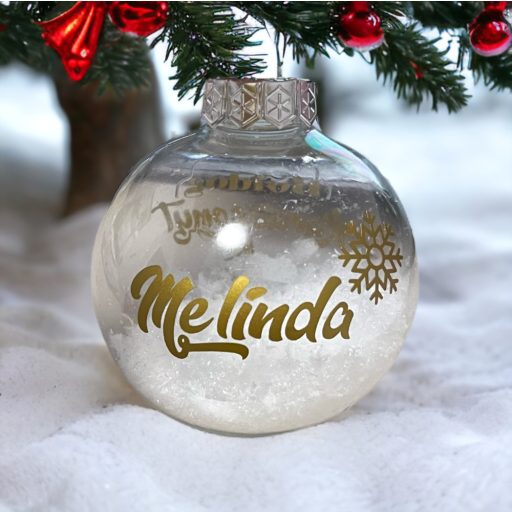 Névre szóló karácsonyi gömb - műhóval