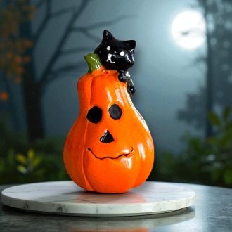 Halloween tök, cicával