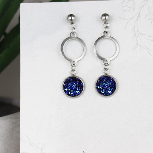 Nemesacél Druzy fülbevaló-Kék