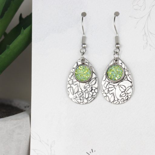 Nemesacél Druzy fülbevaló-Zöld