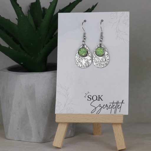 Nemesacél Druzy fülbevaló-Zöld