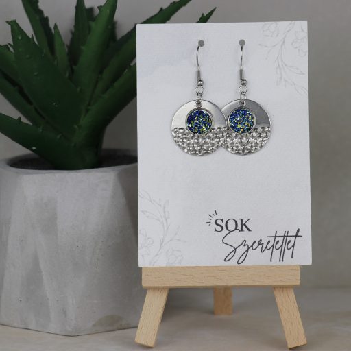 Nemesacél Druzy fülbevaló-Kék