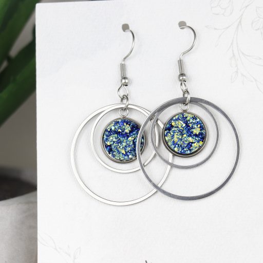 Nemesacél Druzy fülbevaló-Kék