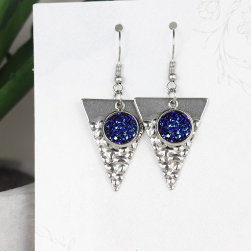 Nemesacél Druzy fülbevaló-Kék