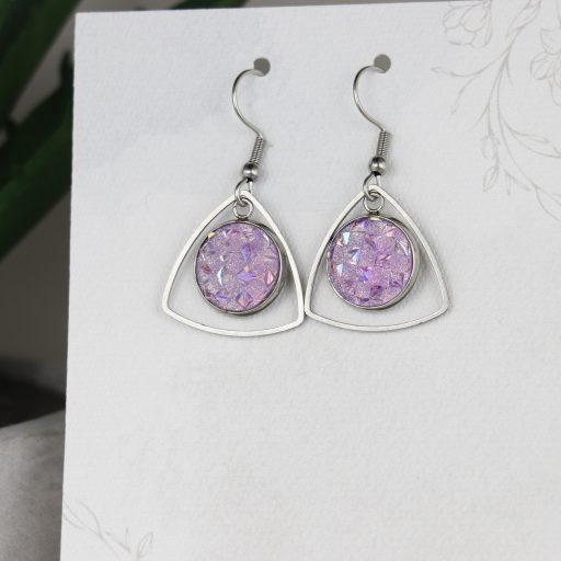 Nemesacél Druzy fülbevaló-Lila