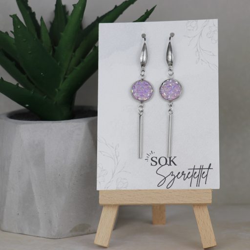 Nemesacél Druzy fülbevaló-Lila