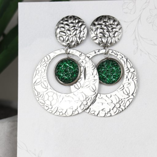 Nemesacél Druzy fülbevaló-Zöld