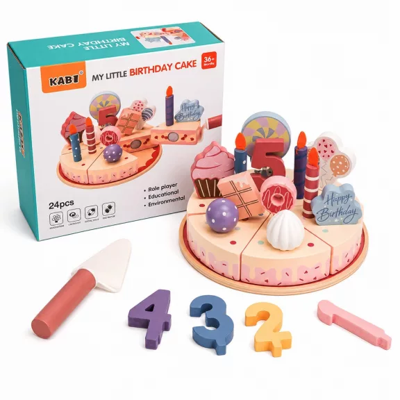Fa játék szülinapi torta, rózsaszín (Kabi) Fa játék szülinapi torta, rózsaszín (Kabi)