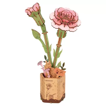 Rowood 3D fa puzzle virág - Szegfű (rózsaszín)