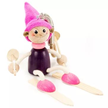 Rugós figura (síelő manó, lila)