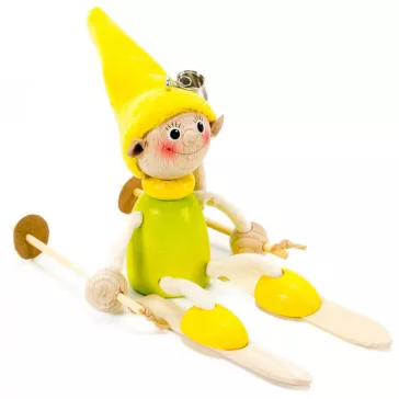 Rugós figura (síelő manó, sárga)