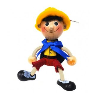 Rugós figura (pinokkió, sárga kalappal)