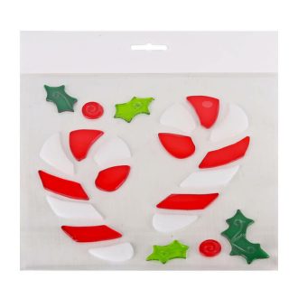   Zselés ablakdísz (fehér-piros retró nyalóka, zöld levelekkel)