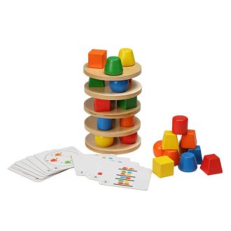 Toronyépítő fajáték, geometriai formákkal