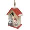 Dekorációs házikó piros tetővel (fenyőfa hóemberrel)