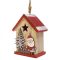 Dekorációs házikó piros tetővel (fenyőfa Mikulással)