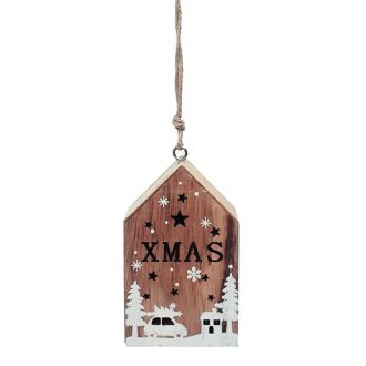   Dekorációs figura (házikó, fehér karácsonyi mintával, LED világítással)