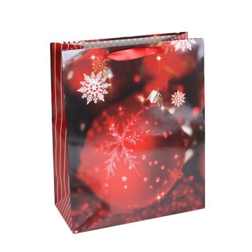   Ajándéktasak - nagy (bordó karácsonyfadísz hópihékkel)