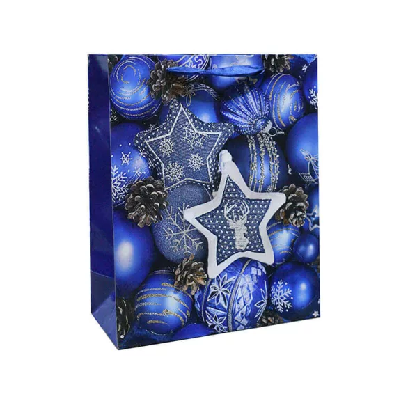 Ajándéktasak - kicsi (kék karácsonyi díszek. középen fehér-kék csillag dísszel) Ajándéktasak - kicsi (kék karácsonyi díszek. középen fehér-kék csillag dísszel)