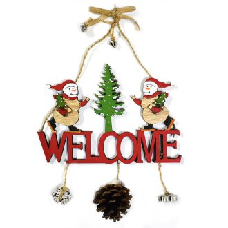   Dekorációs figura (welcome felirat fenyőfával és tobozzal, hóemberekkel)