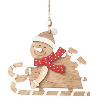   Dekorációs figura (szánkón hóember piros, fehér pöttyös sállal)